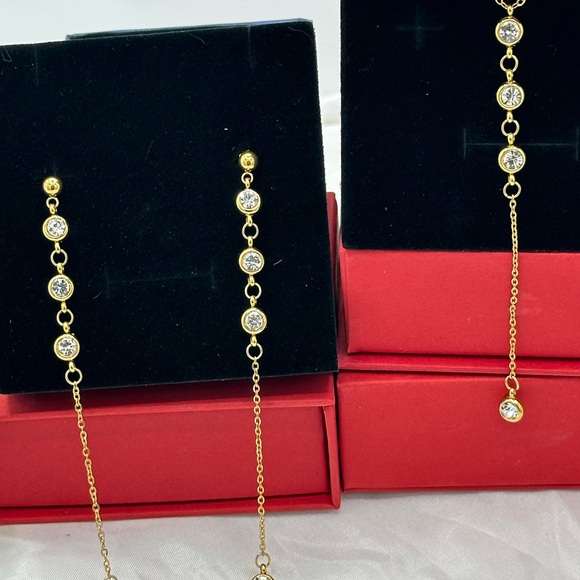 Elegant 18KT Crystal Y Drop Necklace Set